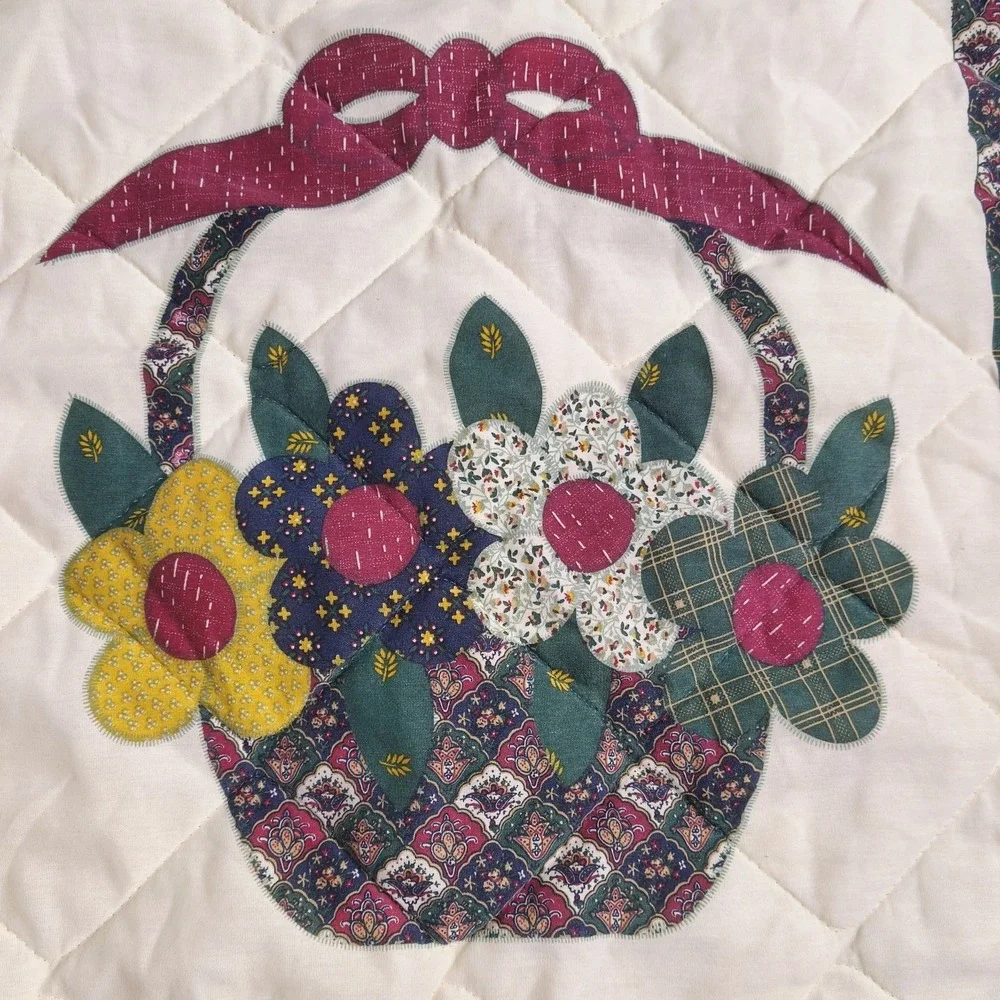Vintage Quilted Floral Pillow Sham Ruffle Edge Cottagecore Farmhouse Decor